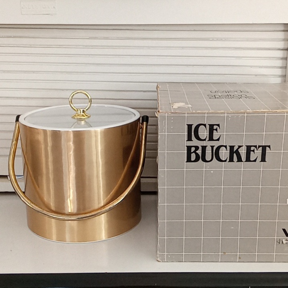 Vintage 80's Shelton Ware Gold Ice Bucket with Box